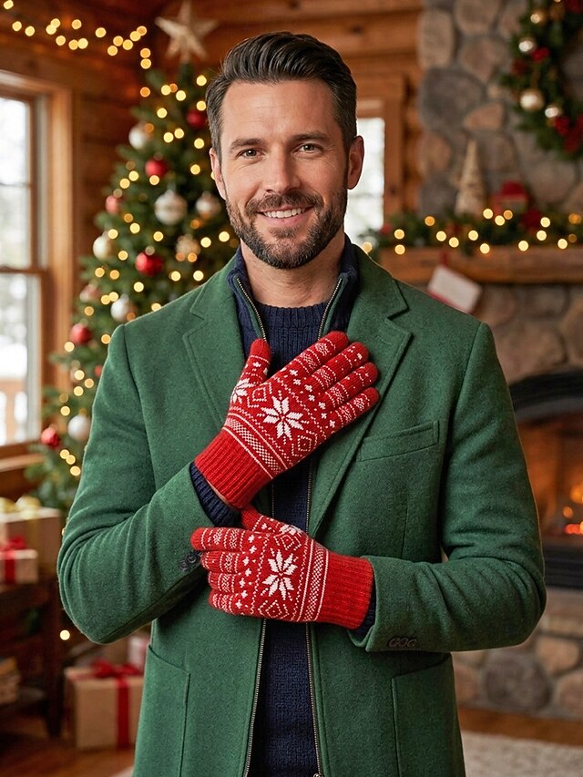 Unisex Christmas Fair Isle Jacquard Knit Gloves, Fleece-Lined Warm ...