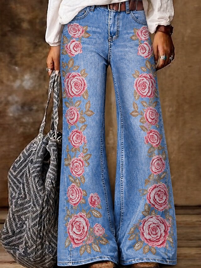 Women's Jeans Denim-look Wide Leg Chinos Vacation Vintage Basic Full ...