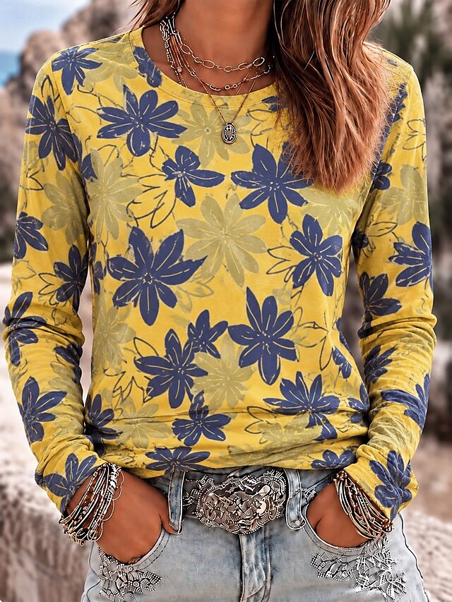 Women's T Shirt Floral Graphic Plants Elegant Vintage Stylish Long ...