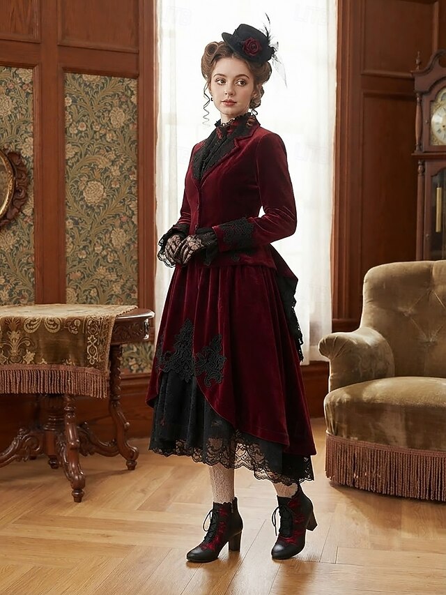 Women's 19th-Century Victorian Gothic Ankle Boots - Red Vintage Block ...