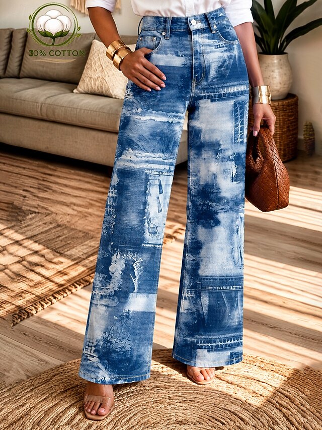 Women's Wide Leg Chinos Vacation Vintage Basic Full Length High Waist ...