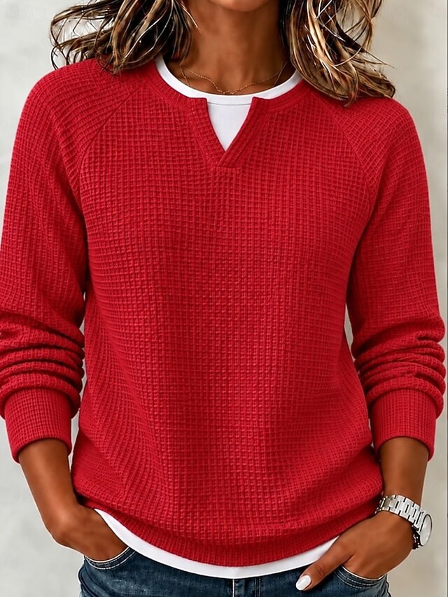 Christmas Women's Waffle Polo Shirts Solid Color Bohemia Active ...