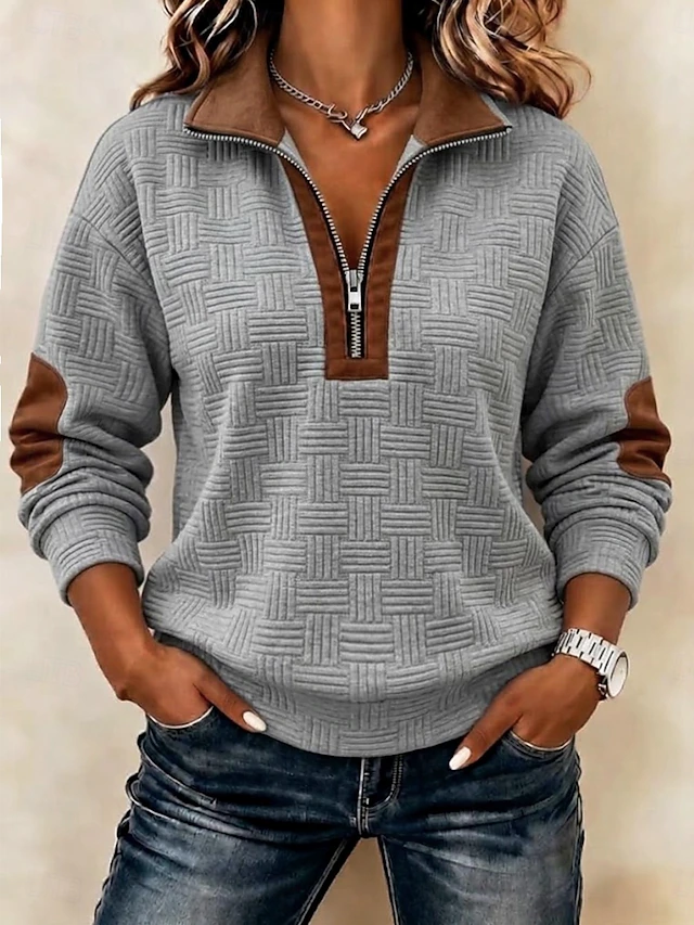 Women's Textured Zip Up Sweatshirts Zip Up Patchwork Geometric Casual ...