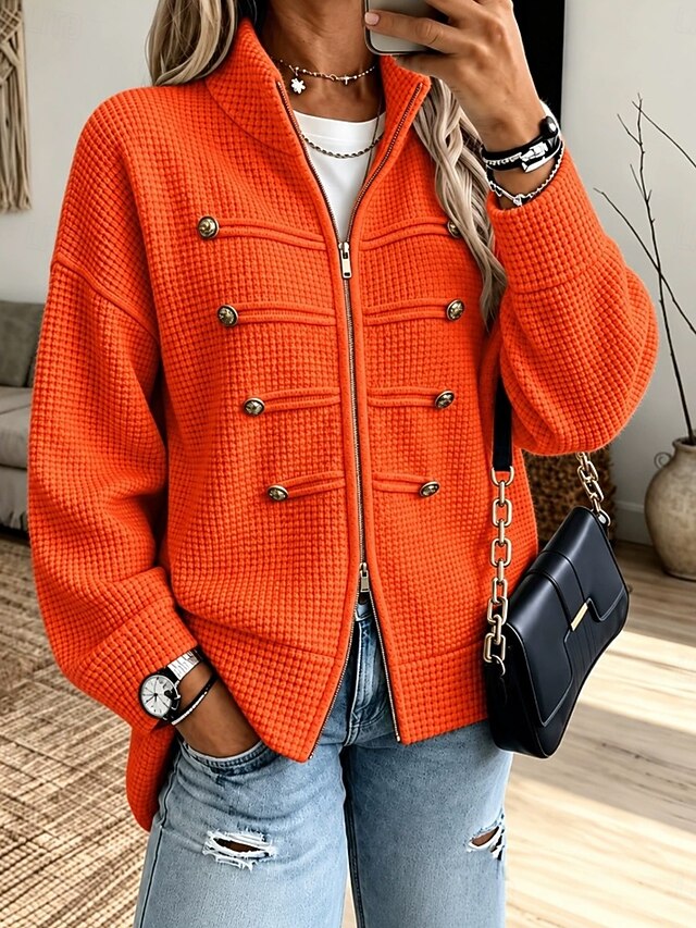 Women's Waffle Sweatshirts Textured Pullover Sweatshirt Zip Up ...