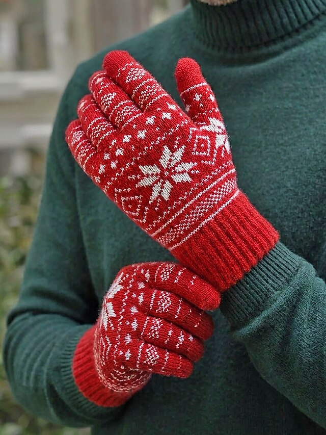 Unisex Christmas Fair Isle Jacquard Knit Gloves, Fleece-Lined Warm ...