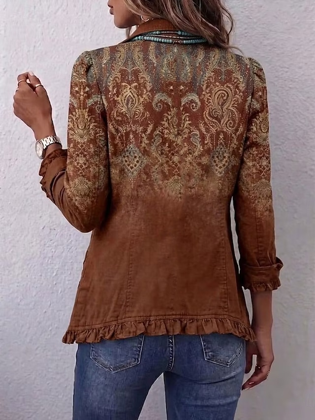 Regular Brown Color Women's Bolero Jacket Warm Print Elegant Vintage Fashion Daily Floral ...