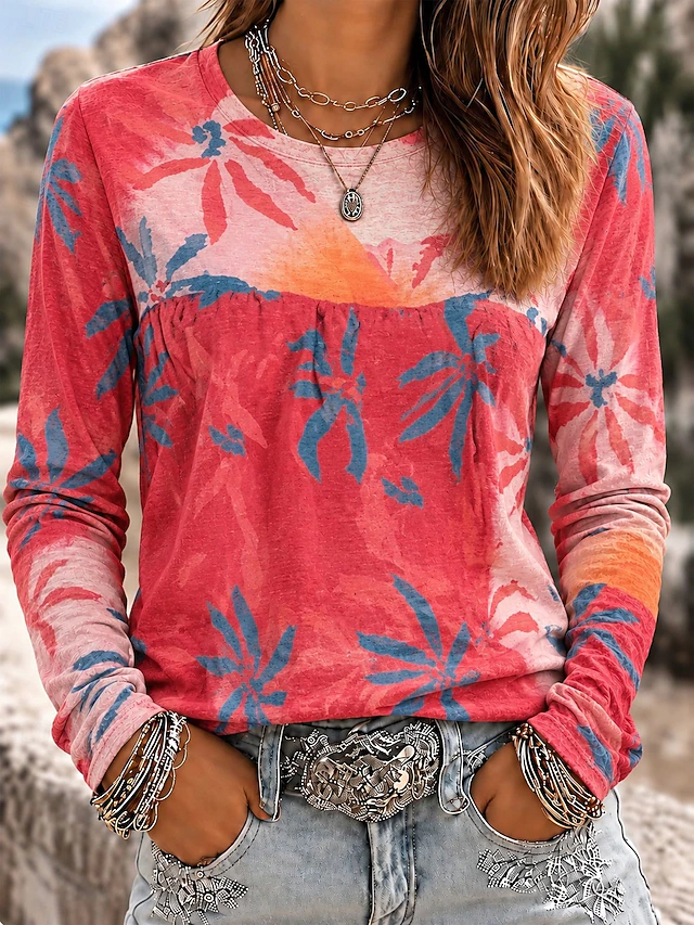 Women's T Shirt Floral Graphic Plants Elegant Vintage Stylish Long ...