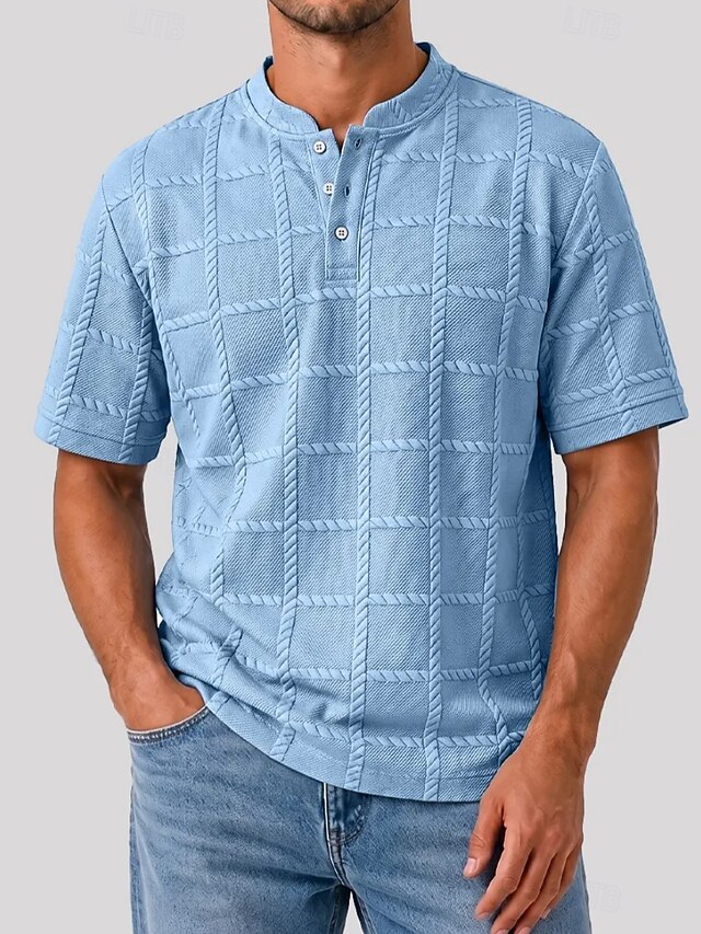 Men's Henley Shirt Tee Short Sleeve Solid Color Plain Fashion Designer ...