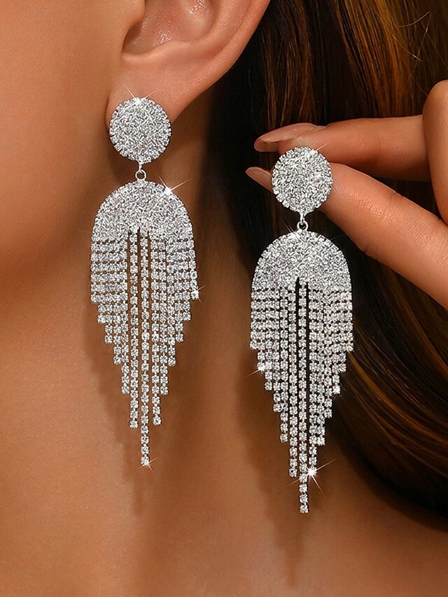 Women's Rhinestone Fringe Earrings Alloy Crystal Tassel Drop Earrings ...