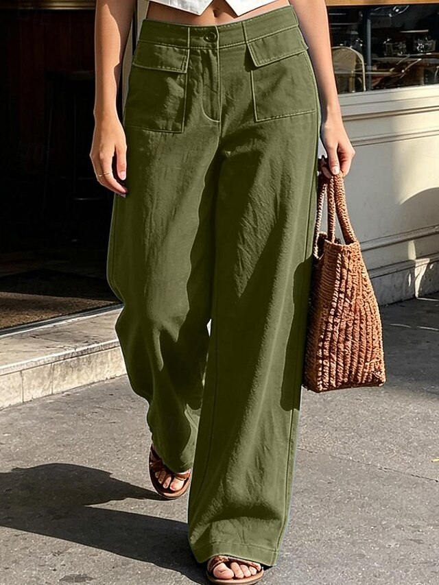 Women's Cotton Linen Pants Culottes Wide Leg Fashion Casual Full Length ...