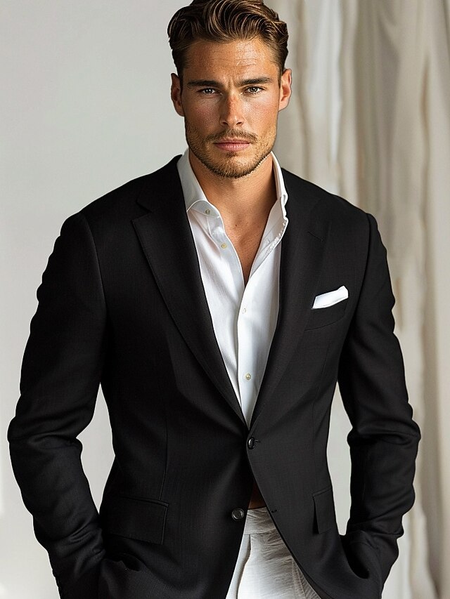 Men's Blazer Outdoor Sports & Outdoor Causal Pocket Daily Spring &  Fall POLY Solid Color Button Pocket Thermal Warm Sunscreen Double Breasted Blazer Black 9