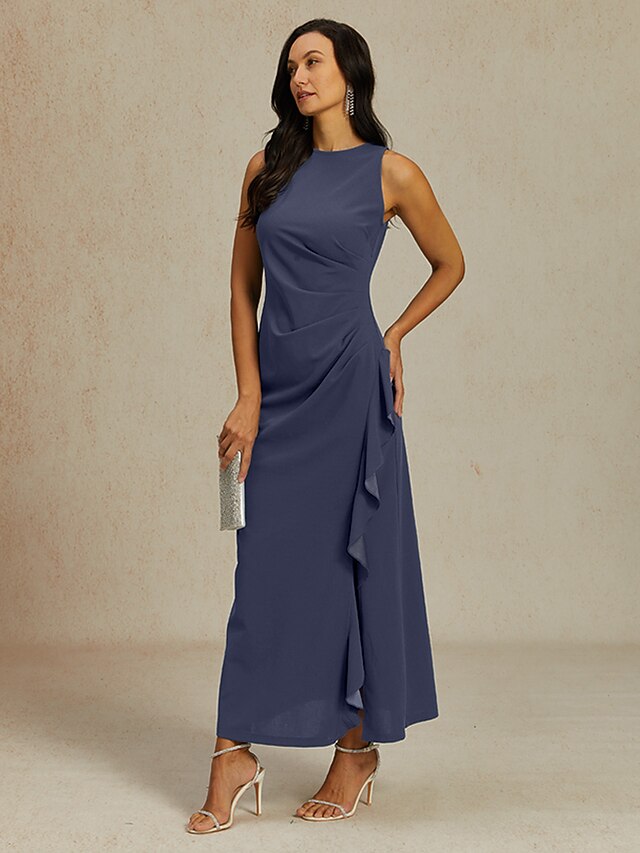 Women's Maxi Dress Sheath Dress Pleated Dress Ruffle Dress Elegant Party Semi Formal Wedding Guest Graduation Cocktail Party Solid Color Sleeveless Crew Neck Boat Neck Violet Summer Spring Fall 6