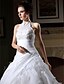 cheap The Wedding Store-Ball Gown Wedding Dresses Halter Neck Chapel Train Organza Beaded Lace Regular Straps with Beading Appliques Side-Draped 2022