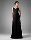 olcso Esküvői kínálat-Szűk szabású Örömanya ruha Kis fekete ruha V-alakú Földig érő Sifon Ujjatlan val vel Cakkos Gyöngydíszítés 2022