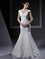 cheap Wedding Dresses-Mermaid / Trumpet Wedding Dresses V Neck Floor Length Satin Short Sleeve with Criss-Cross 2020