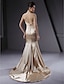 זול שמלות כלה-Mermaid / Trumpet Wedding Dresses Strapless Court Train Stretch Satin Sleeveless Wedding Dress in Color with Draping Criss-Cross 2022