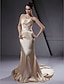 cheap Wedding Dresses-Mermaid / Trumpet Wedding Dresses Strapless Court Train Stretch Satin Sleeveless Wedding Dress in Color with Draping Criss-Cross 2022