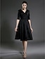 cheap Mother of the Bride Dresses-A-Line Mother of the Bride Dress Little Black Dress V Neck Knee Length Taffeta Half Sleeve with Pleats Ruched Draping 2022