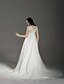 Χαμηλού Κόστους Νυφικά Φορέματα-Γραμμή Α Φορεματα για γαμο Λαιμόκοψη V Ουρά μέτριου μήκους Δαντέλα Οργάντζα Κανονικοί ιμάντες Σι-θρου με Δαντέλα Χάντρες 2022