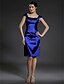 cheap The Wedding Store-Sheath / Column Mother of the Bride Dress Square Neck Knee Length Stretch Satin Sleeveless with Ruched 2022