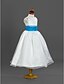 Χαμηλού Κόστους Λουλουδάτα φορέματα για κορίτσια-Πριγκίπισσα / Γραμμή Α Κάτω από το γόνατο Πρώτη Κοινωνία / Γαμήλιο Πάρτι Οργάντζα / Σατέν Αμάνικο Scoop Neck με Ζώνη / Κορδέλα / Που καλύπτει