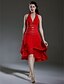 cheap Special Occasion Dresses-Clearance!A-line Halter Asymmetrical Chiffon Over  Elastic Satin Bridesmaid/ Wedding Party Dress