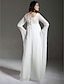 cheap Wedding Dresses-Sheath / Column Wedding Dresses Square Neck Floor Length Chiffon Satin Long Sleeve See-Through with Appliques 2022 / Illusion Sleeve