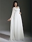 Χαμηλού Κόστους Νυφικά Φορέματα-Ίσια Γραμμή Φορεματα για γαμο Τετράγωνη Λαιμόκοψη Μακρύ Σιφόν Σατέν Μακρυμάνικο Σι-θρου με Διακοσμητικά Επιράμματα 2022 / Ψευδαίσθηση