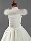 cheap Flower Girl Dresses-A-Line Court Train Flower Girl Dress First Communion Cute Prom Dress Satin with Beading Fit 3-16 Years