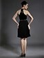 cheap Cocktail Dresses-Ball Gown Little Black Dress Dress Holiday Knee Length Sleeveless High Neck Chiffon with Pleats Beading 2023