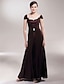 cheap The Wedding Store-Sheath / Column Mother of the Bride Dress Elegant Off Shoulder Floor Length Chiffon Satin Short Sleeve with Appliques Side Draping Crystal Brooch 2023