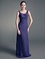 Χαμηλού Κόστους Φορέματα για τη Μητέρα της Νύφης-Ίσια Γραμμή Φόρεμα Μητέρας της Νύφης Scoop Neck Μακρύ Σιφόν Σατέν Αμάνικο με Κρυστάλλινη καρφίτσα 2020
