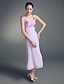 cheap Mother of the Bride Dresses-A-Line Mother of the Bride Dress Wrap Included Straps Sweetheart Neckline Tea Length Chiffon Stretch Satin Long Sleeve with Beading Side Draping 2022