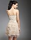 זול שמלות ערב-מעטפת \ עמוד שמלה חגים קצר \ מיני ללא שרוולים סטרפלס תחרה עם תחרה חרוזים 2023