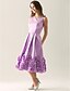 cheap Bridesmaid Dresses-A-Line / Princess Bateau Neck Knee Length Satin Bridesmaid Dress with Ruffles by LAN TING BRIDE®