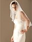 cheap Wedding Veils-Two-tier Beaded Edge Wedding Veil Elbow Veils / Veils for Short Hair with 33.46 in (85cm) Tulle A-line, Ball Gown, Princess, Sheath / Column, Trumpet / Mermaid / Oval