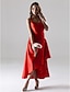 Χαμηλού Κόστους Φορέματα Παρανύμφων-Γραμμή Α Λεπτές Τιράντες Ασύμμετρο / Κάτω από το γόνατο Ελαστικό Σατέν Φόρεμα Παρανύμφων με Πλαϊνό ντραπέ / Ανοικτή Πλάτη
