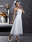 billiga Brudklänningar-A-linje Bröllopsklänningar Smala axelband Telång Organza Ärmlös Liten vit klänning med Spets Veckad Bård 2020