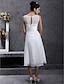 זול שמלות כלה-מעטפת \ עמוד שמלות חתונה סקופ צוואר באורך הקרסול שיפון רצועות רגילות שמלות לבנות קטנות עם סרט אסוף אפליקציות 2021