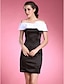 cheap The Wedding Store-Sheath / Column Mother of the Bride Dress Color Block Off Shoulder Short / Mini Satin Taffeta Short Sleeve with Ruched Flower 2022