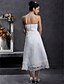 Χαμηλού Κόστους Νυφικά Φορέματα-Γραμμή Α Φορεματα για γαμο Στράπλες Κάτω από το γόνατο Οργάντζα Στράπλες Μικρά Άσπρα Φορέματα με Δαντέλα 2020