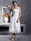 Χαμηλού Κόστους Νυφικά Φορέματα-Γραμμή Α Φορεματα για γαμο Στράπλες Κάτω από το γόνατο Οργάντζα Στράπλες Μικρά Άσπρα Φορέματα με Δαντέλα 2020