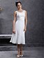 cheap Wedding Dresses-Sheath / Column Wedding Dresses Scoop Neck Tea Length Chiffon Regular Straps Little White Dress with Sash / Ribbon Ruched Appliques 2021
