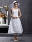 baratos Vestidos de Casamento-Linha A Vestidos de noiva Com Alças Finas Longuette Organza Sem Manga Vestidos Brancos Justos com Renda Franzido Miçangas 2020