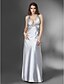 cheap Special Occasion Dresses-Sheath / Column Open Back Formal Evening Military Ball Dress V Neck Sleeveless Floor Length Stretch Satin with Sequin Side Draping Crystal Brooch 2021