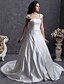 cheap Wedding Dresses-Princess A-Line Wedding Dresses Off Shoulder Chapel Train Satin Short Sleeve with 2020