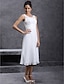 Χαμηλού Κόστους Νυφικά Φορέματα-Ίσια Γραμμή Φορεματα για γαμο Λαιμός σέσουλα Κάτω από το γόνατο Σιφόν Κανονικοί ιμάντες Μικρά Άσπρα Φορέματα με Ζώνη / Κορδέλα Πιασίματα Διακοσμητικά Επιράμματα 2021