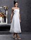 olcso Menyasszonyi ruhák-A-vonalú Esküvői ruhák Pánt nélküli Tea-hossz Organza Pánt nélküli Kis fehér szoknyák val vel Csipke 2020