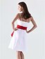cheap Bridesmaid Dresses-A-Line Spaghetti Strap Knee Length Satin Bridesmaid Dress with Sash / Ribbon / Crystal Brooch