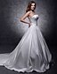 cheap Wedding Dresses-Wedding Dresses Strapless Sleeveless Chapel Train Satin Bridal Gowns With Sash / Ribbon Button 2024